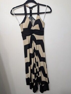 Black and Cream Zigzag Strapless Maxi Dress